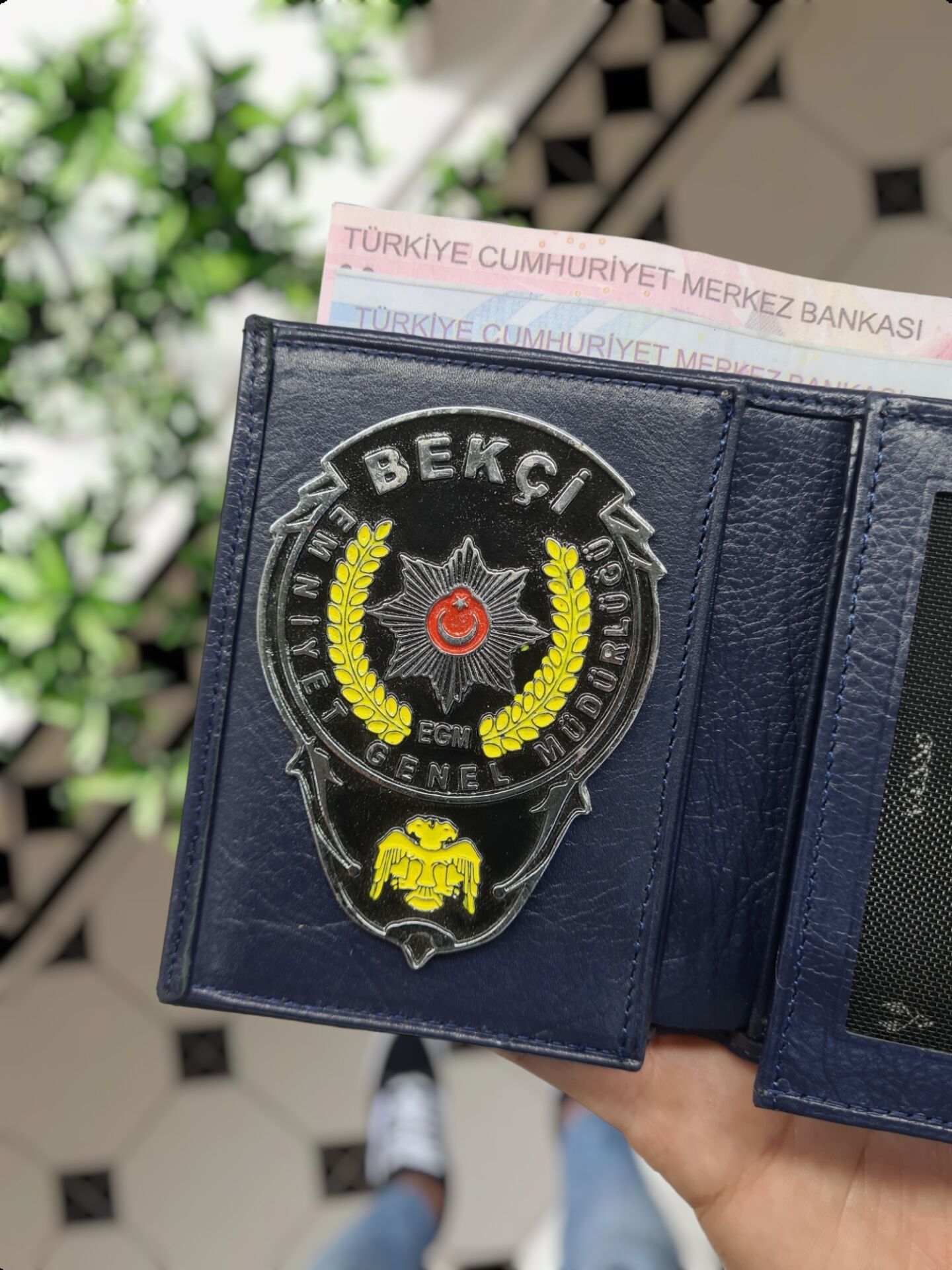VİSSO 1131 Bekçi Rozetli HAKİKİ ORJİNAL DERİ ÇANTA  3 ADET KİMLİK KART GÖZLÜ  KADIN ERKEK CÜZDAN Bekçi Rozetli Lacivert