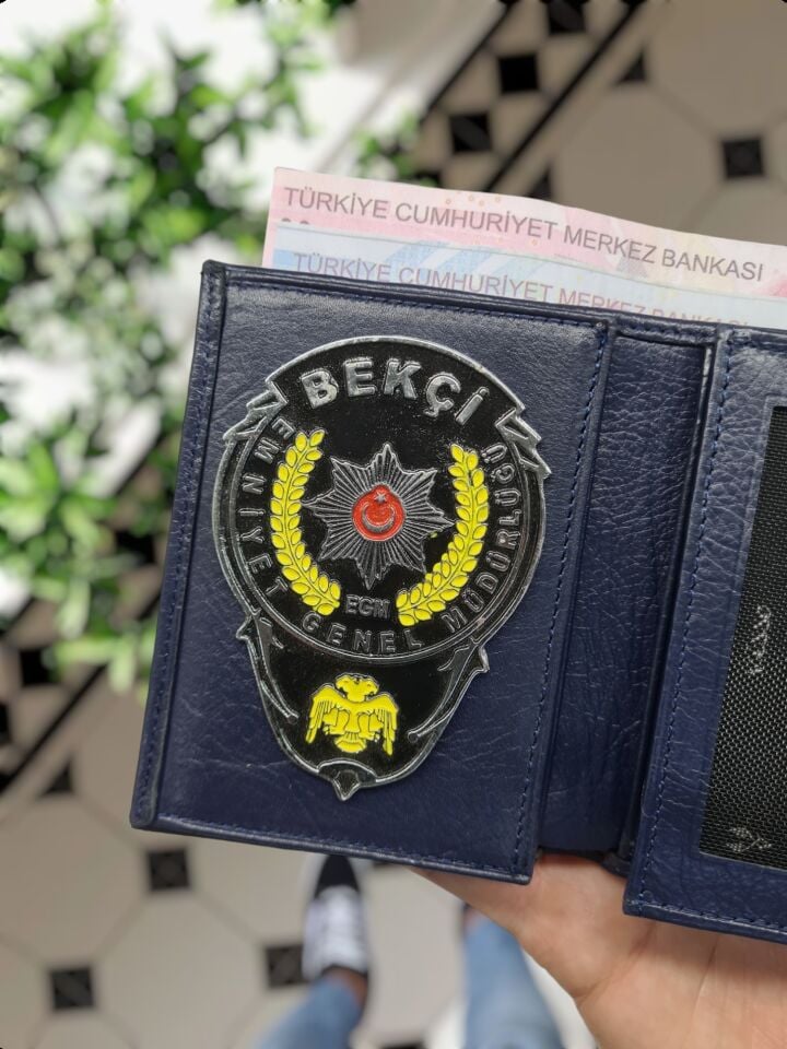 VİSSO 1131 HAKİKİ ORJİNAL DERİ ÇANTA  3 ADET KİMLİK KART GÖZLÜ FERMUARLI KADIN ERKEK CÜZDAN Bekçi Rozetli Lacivert