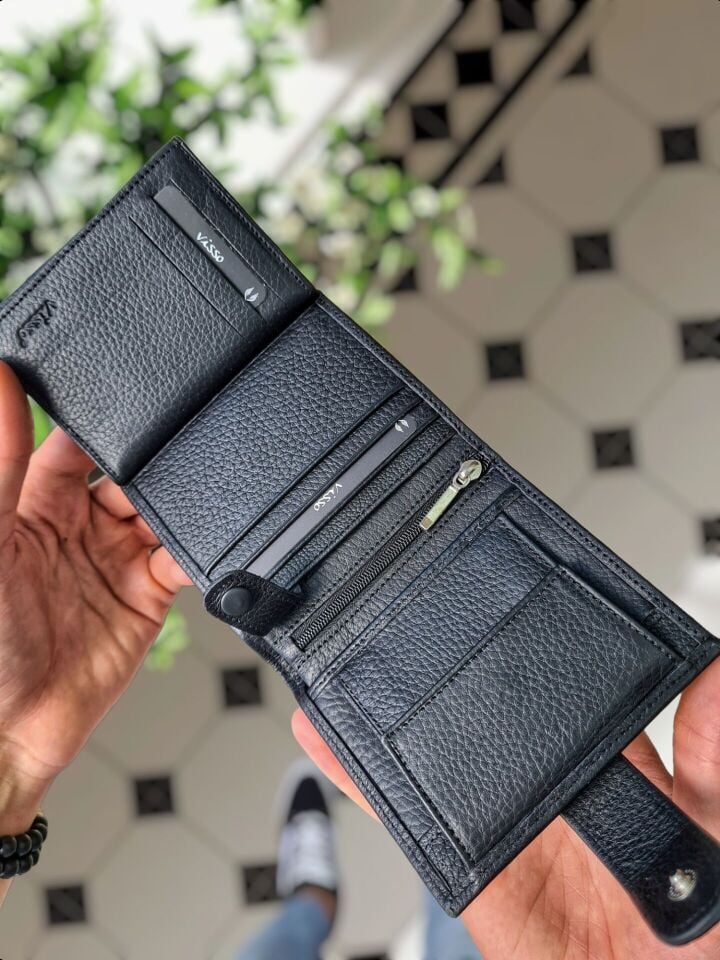 VİSSO 112  SİYAH RENK Cüzdan  Fermuarlı Kişiye Özel İsim Baskılı Bozuk Para Cepli Dıştan Kilitli Çıtçıtlı Cüzdan Çanta Visso Gerçek Deri Ücretsiz Kargo VİSSO 112 Kadın Erkek Unisex