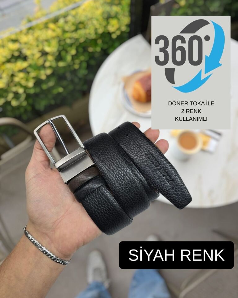 VİSSO 684 Hakiki Deri Kağıt Para Bölmeli Mekanizmalı Kartlık Cüzdan Kişiye Özel Çanta SİYAH NATURAL Ve Çift Renk Kemer