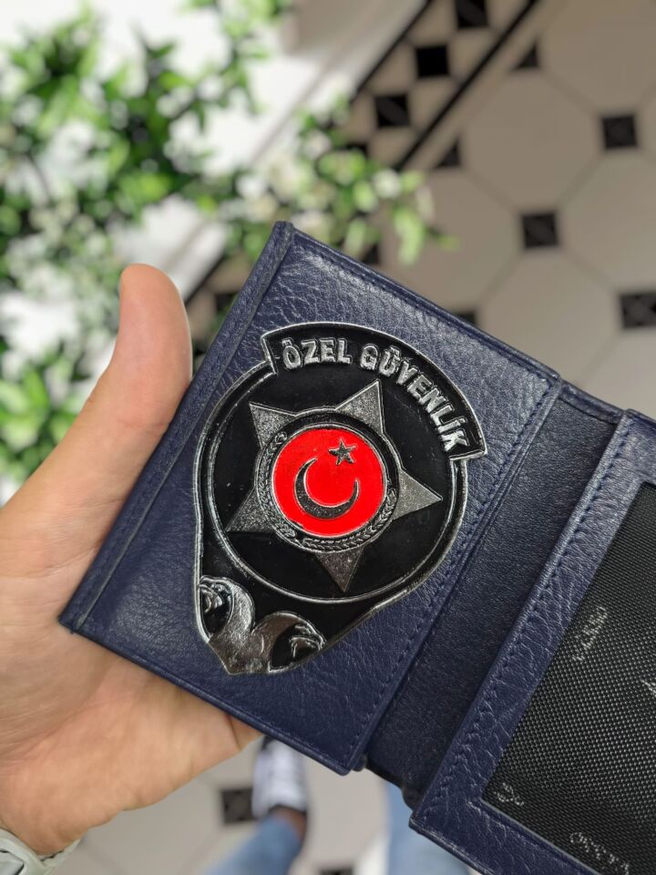 VİSSO 1131 Özel Güvenlik Rozetli HAKİKİ ORJİNAL DERİ ÇANTA  3 ADET KİMLİK KART GÖZLÜ KADIN ERKEK CÜZDAN Özel Güvenlik LACİVERT