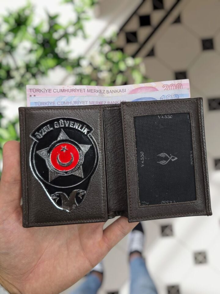 VİSSO 1131 HAKİKİ ORJİNAL DERİ ÇANTA  3 ADET KİMLİK KART GÖZLÜ FERMUARLI KADIN ERKEK CÜZDAN Özel Güvenlik ROZETLİ kahverengi