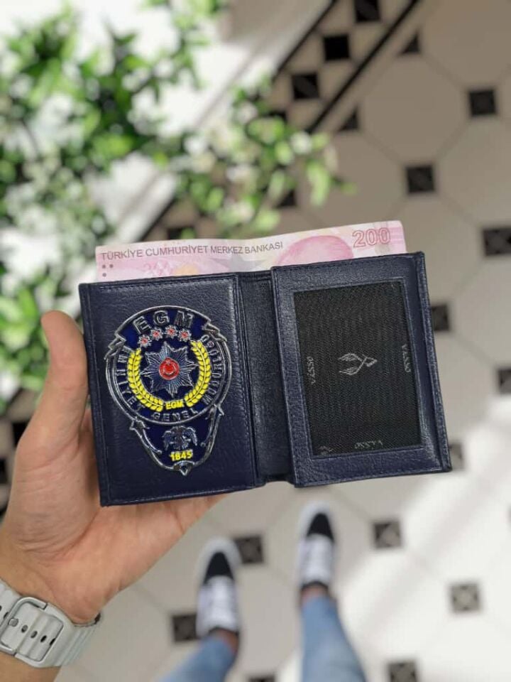 VİSSO 1131 HAKİKİ ORJİNAL DERİ ÇANTA  3 ADET KİMLİK KART GÖZLÜ FERMUARLI KADIN ERKEK CÜZDAN Egm Metal Rozetli LACİVERT