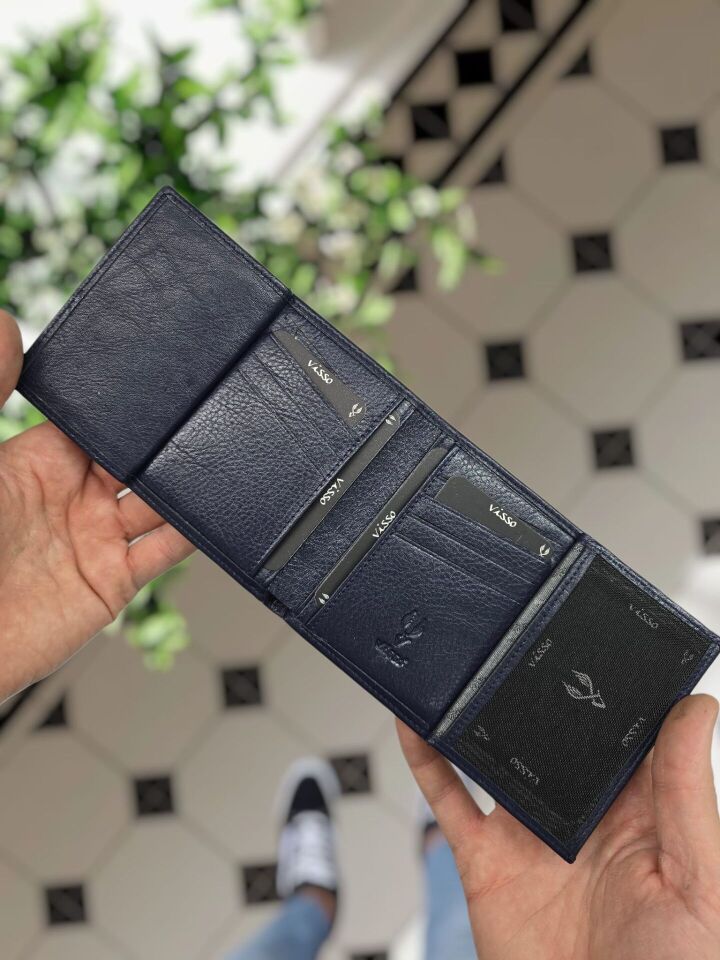 VİSSO 1131 Orman Bakanlığı Rozetli HAKİKİ ORJİNAL DERİ ÇANTA  3 ADET KİMLİK KART GÖZLÜ FERMUARLI KADIN ERKEK CÜZDAN  Metal Rozetli Lacivert Gutty