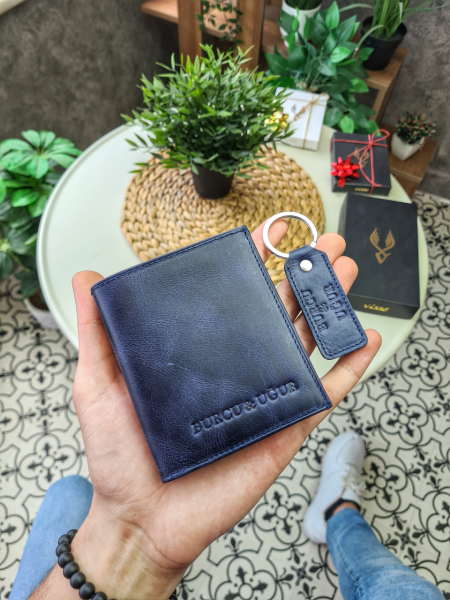 VİSSO 114 Hakiki Deri ÇANTA Lacivert Kurtuba  CÜZDAN + ANAHTARLIK