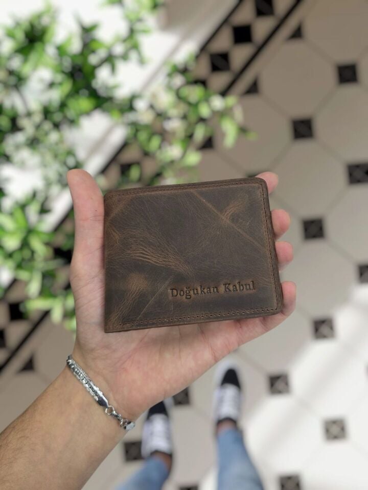 VİSSO 1236 ORMAN BAKANLIĞI Rozetli HAKİKİ DERİ ÇANTA İSME ÖZEL KAĞIT PARA VE KİMLİK BÖLMELİ ERKEK VE KADIN CÜZDAN Kahverengi Deri