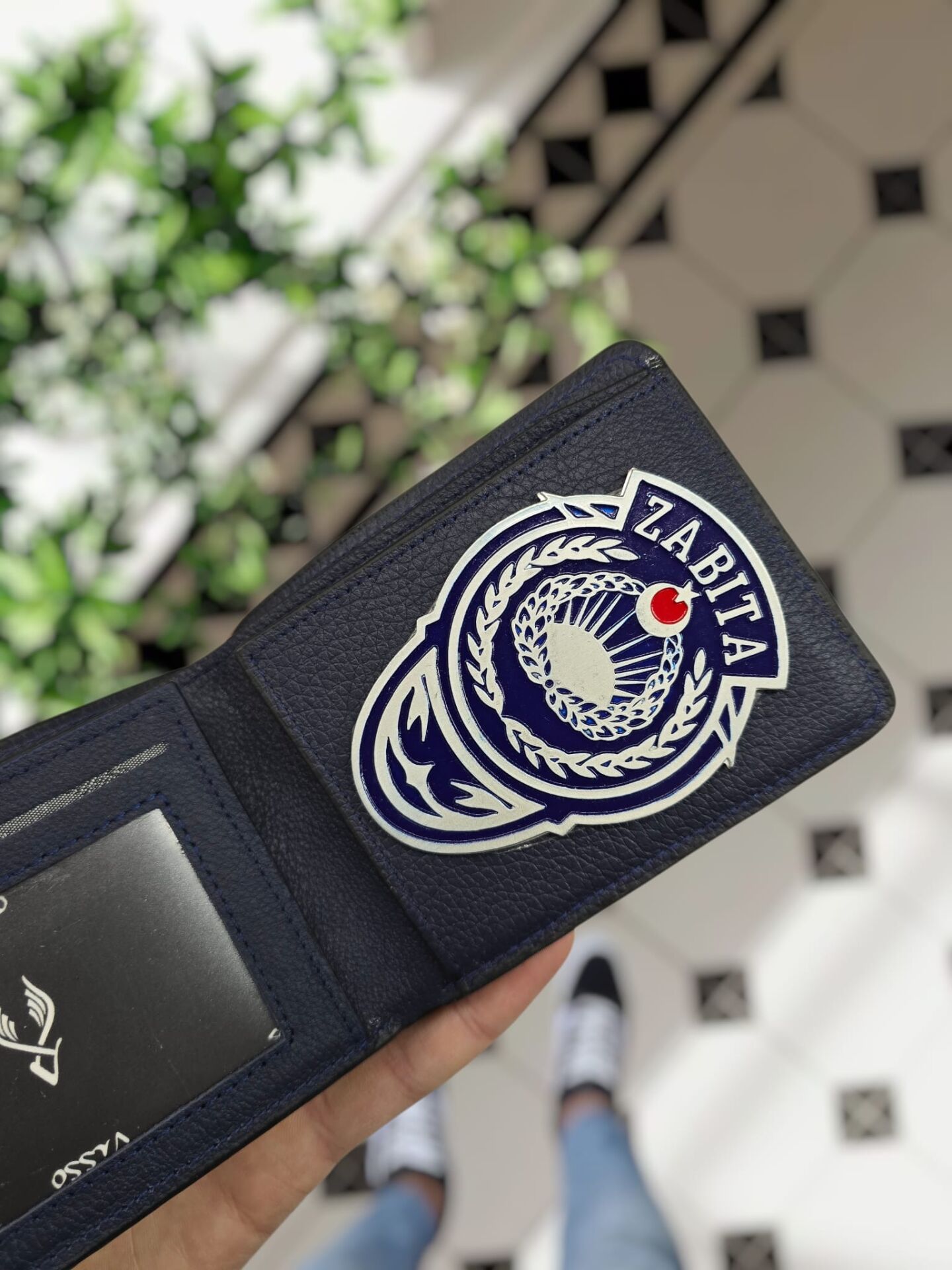 VİSSO 1236 ZABITA Rozetli HAKİKİ DERİ ÇANTA İSME ÖZEL KAĞIT PARA VE KİMLİK BÖLMELİ ERKEK VE KADIN CÜZDAN Lacivert Renk Deri Gutty