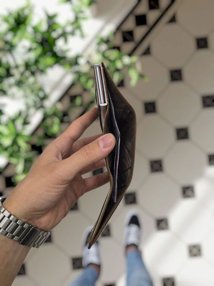 VİSSO 684 Hakiki Deri Kağıt Para Bölmeli Mekanizmalı Kartlık Cüzdan Kişiye Özel Çanta Eskitme Kahve Croco