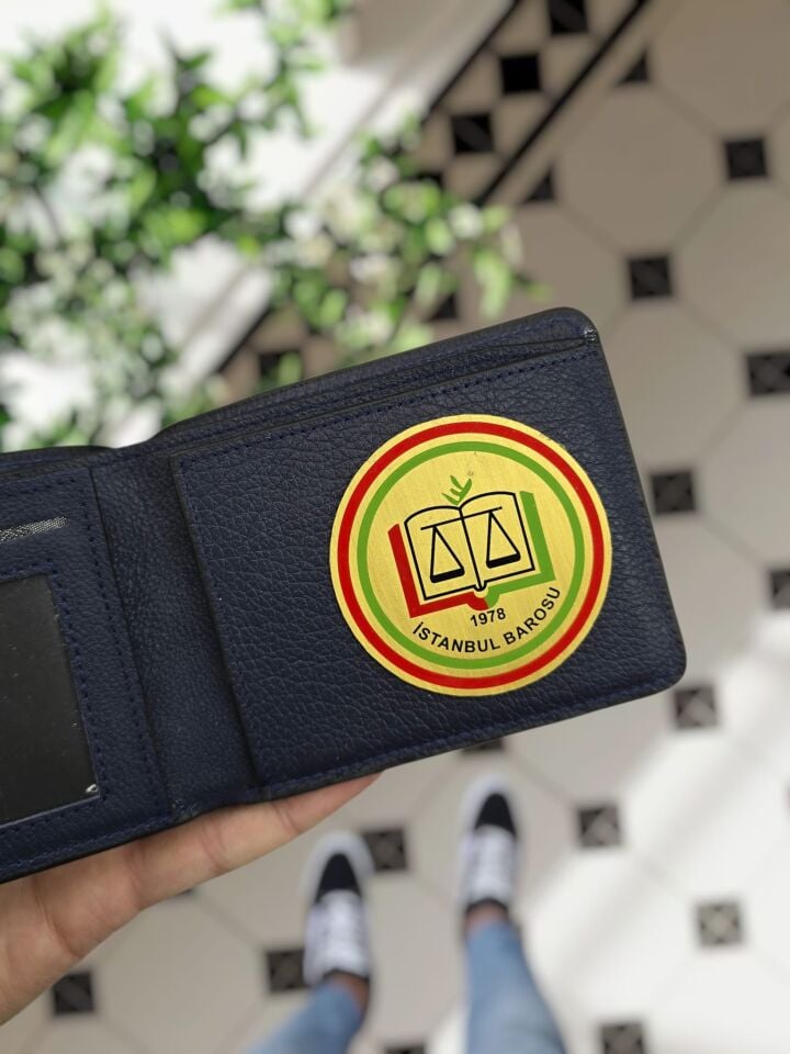 VİSSO 1236 İSTANBUL BAROSU Rozetli HAKİKİ DERİ ÇANTA İSME ÖZEL KAĞIT PARA VE KİMLİK BÖLMELİ ERKEK VE KADIN CÜZDAN Lacivert Renk Deri Gutty