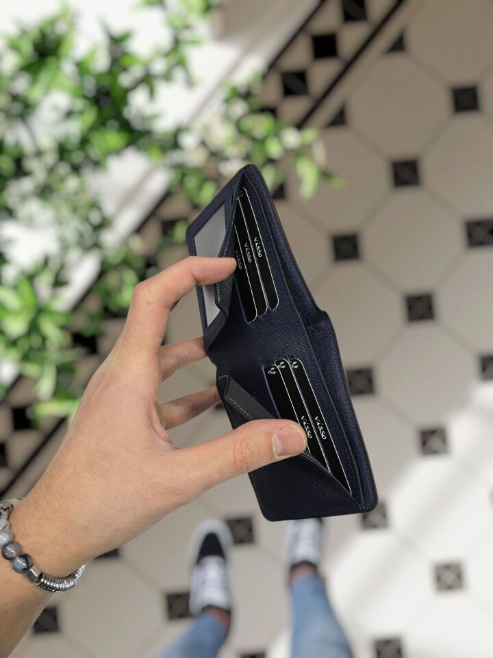 VİSSO 1236 İSTANBUL BAROSU Rozetli HAKİKİ DERİ ÇANTA İSME ÖZEL KAĞIT PARA VE KİMLİK BÖLMELİ ERKEK VE KADIN CÜZDAN Lacivert Renk Deri Gutty