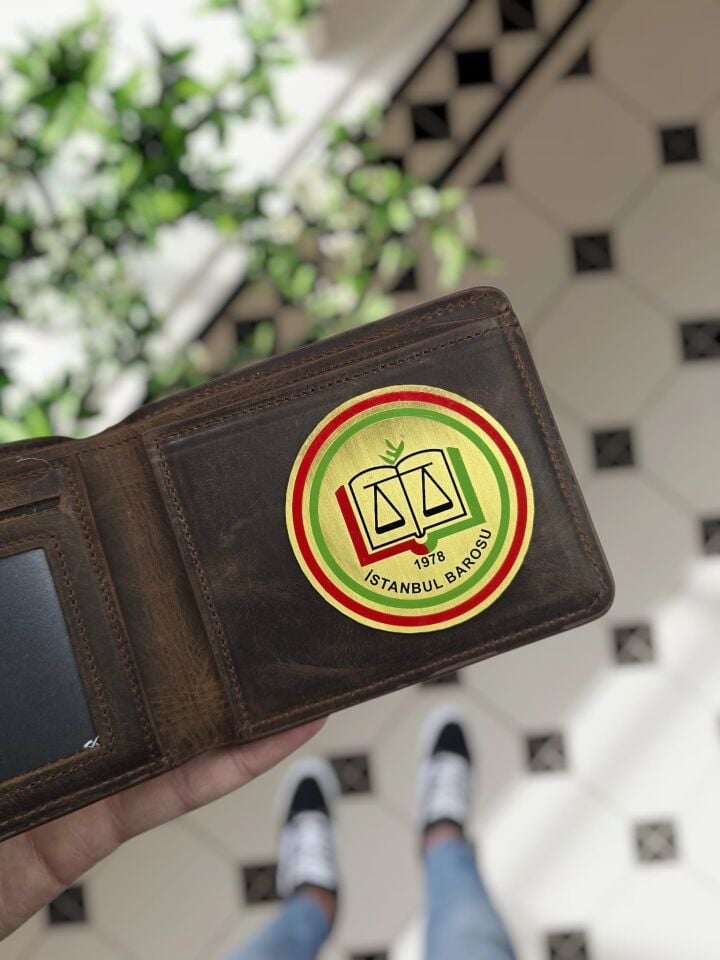 VİSSO 1236 İSTANBUL BAROSU Rozetli HAKİKİ DERİ ÇANTA İSME ÖZEL KAĞIT PARA VE KİMLİK BÖLMELİ ERKEK VE KADIN CÜZDAN Kahverengi Deri