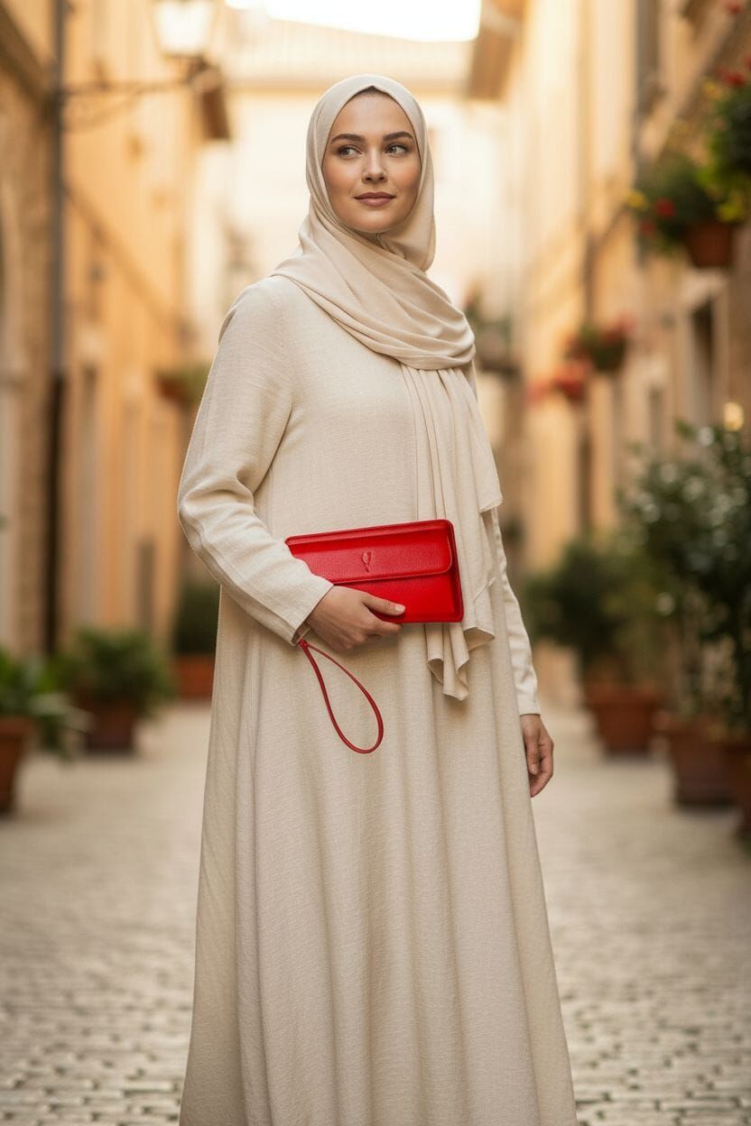 VİSSO 453 Hakiki Deri Fermuarlı El Çantası KIRMIZI GUTTY