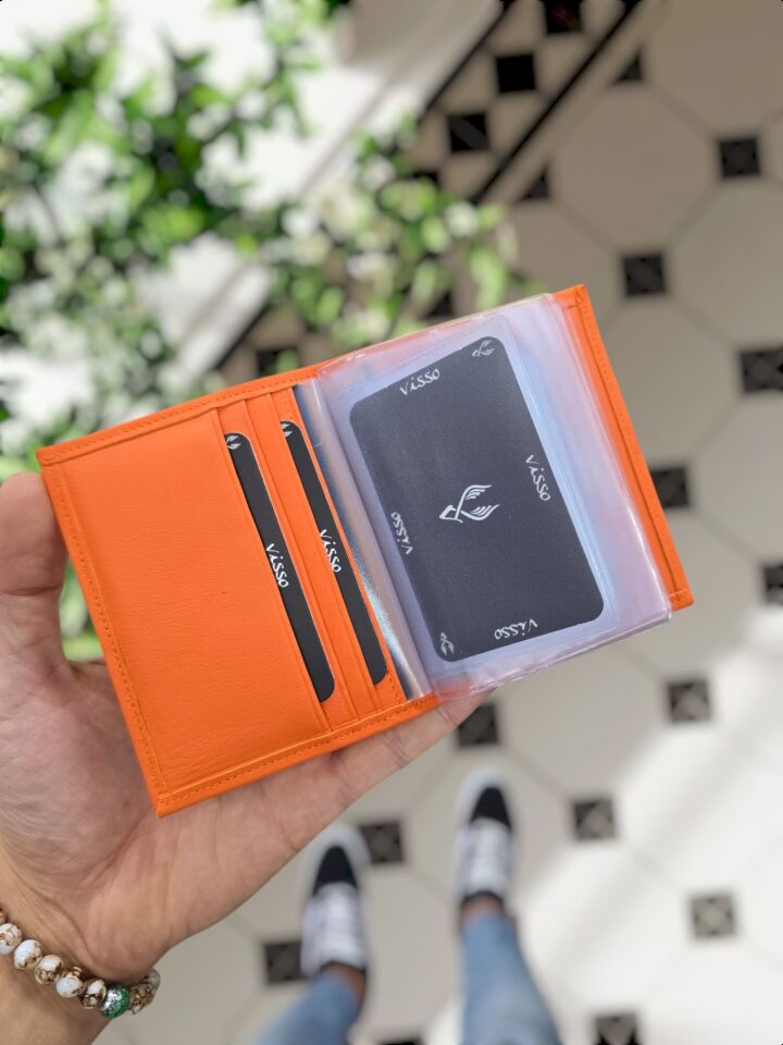Audi VİSSO 1904 Hakiki Deri Araç Ruhsat Kılıfı İsme Özel Çanta Erkek Kadın Modeli AUDİ Turuncu
