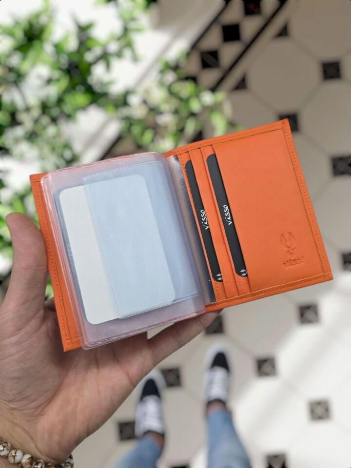 Audi VİSSO 1904 Hakiki Deri Araç Ruhsat Kılıfı İsme Özel Çanta Erkek Kadın Modeli AUDİ Turuncu