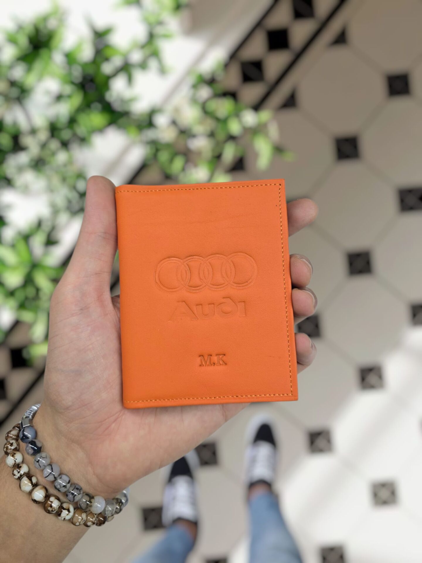 Audi VİSSO 1904 Hakiki Deri Araç Ruhsat Kılıfı İsme Özel Çanta Erkek Kadın Modeli AUDİ Turuncu