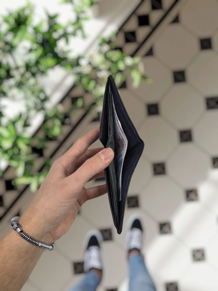 VİSSO 1236 Milli Savunma Rozetli HAKİKİ DERİ ÇANTA İSME ÖZEL KAĞIT PARA VE KİMLİK BÖLMELİ ERKEK VE KADIN CÜZDAN Lacivert Renk Deri Gutty