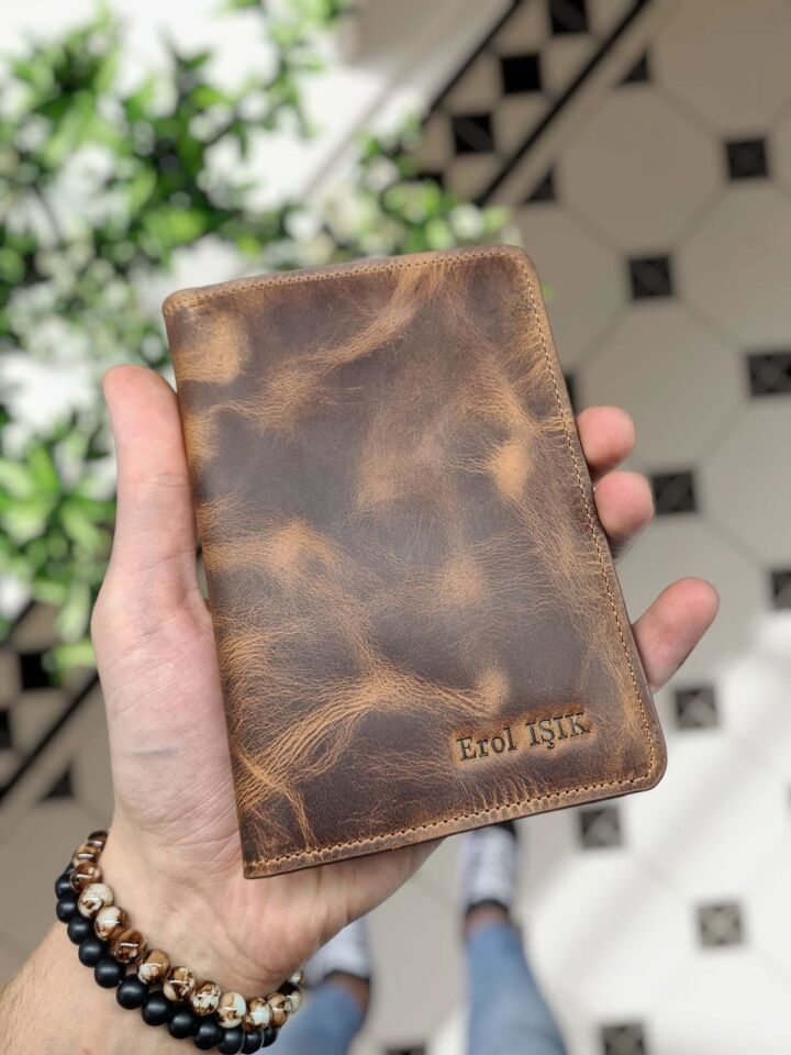 VİSSO 911 HAKİKİ ORJİNAL DERİ ÇANTA  KREDİ KART VE KİMLİK HAZNELİ PASAPORTLUK - DERİ PASAPORT KILIFI AÇIK  FINDIK MATRİX RENK KAMPANYALI