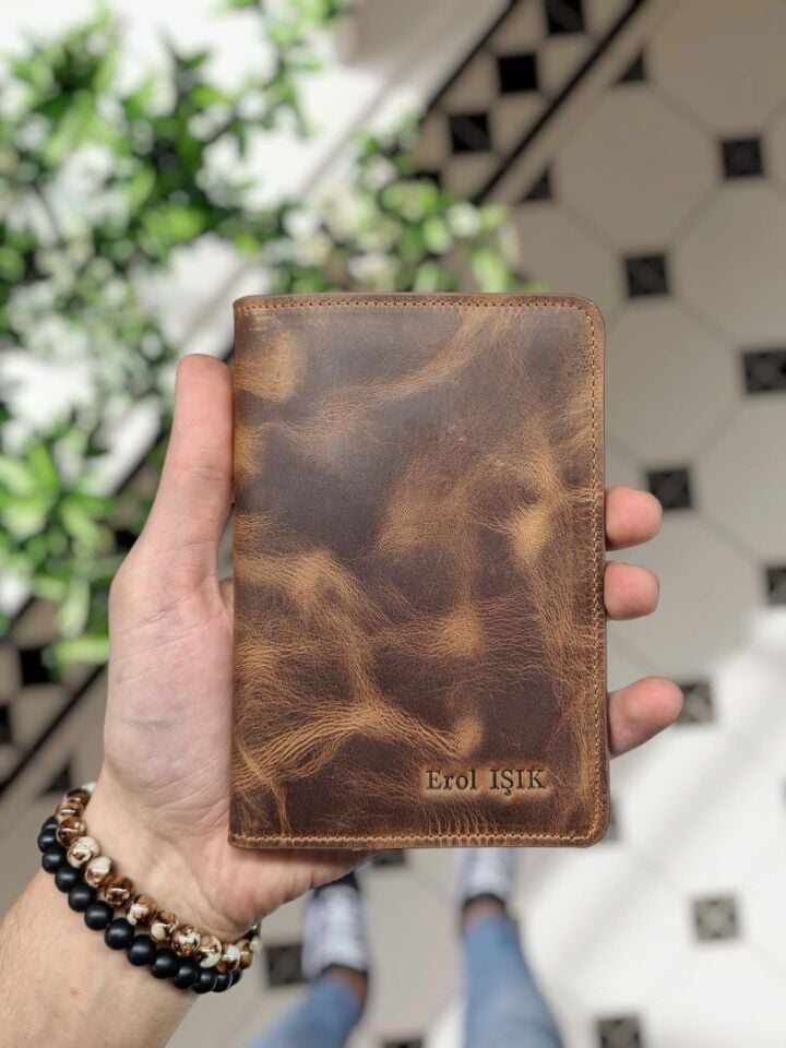 VİSSO 911 HAKİKİ ORJİNAL DERİ ÇANTA  KREDİ KART VE KİMLİK HAZNELİ PASAPORTLUK - DERİ PASAPORT KILIFI AÇIK  FINDIK MATRİX RENK KAMPANYALI