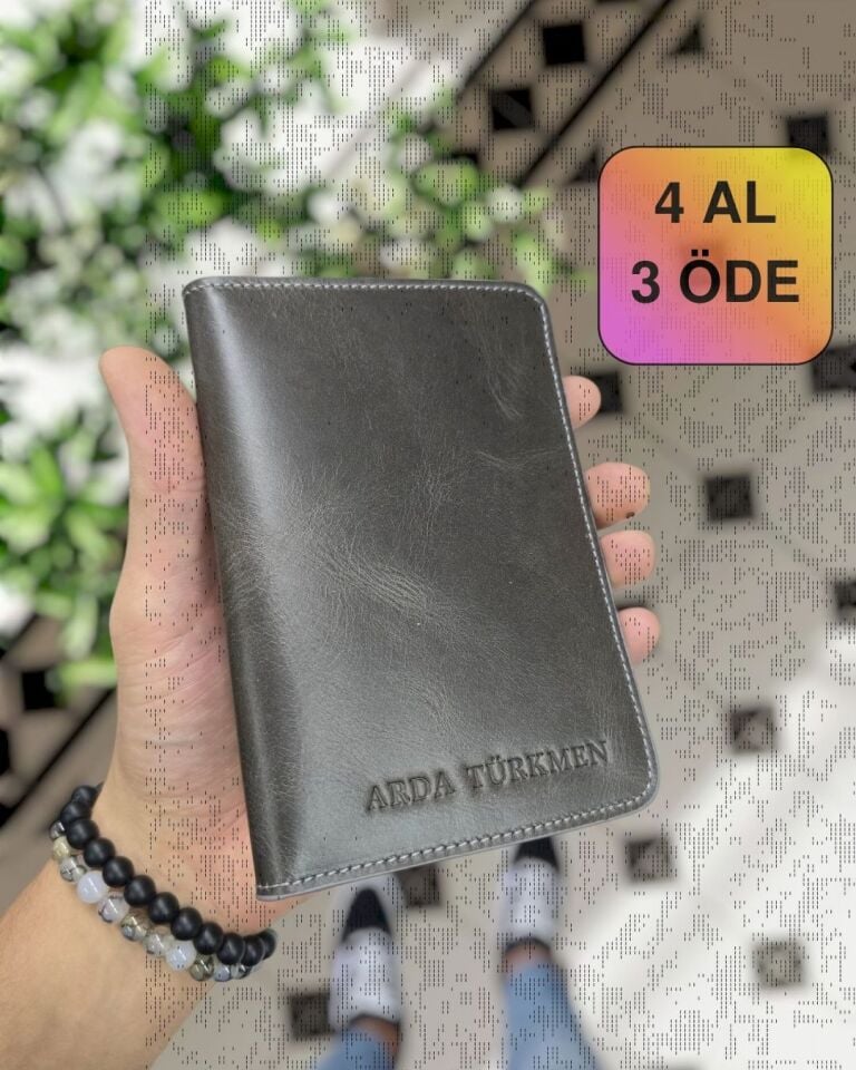 VİSSO 911 HAKİKİ ORJİNAL DERİ ÇANTA KREDİ KART VE KİMLİK HAZNELİ PASAPORTLUK - DERİ PASAPORT KILIFI GRİ RENK KAMPANYALI