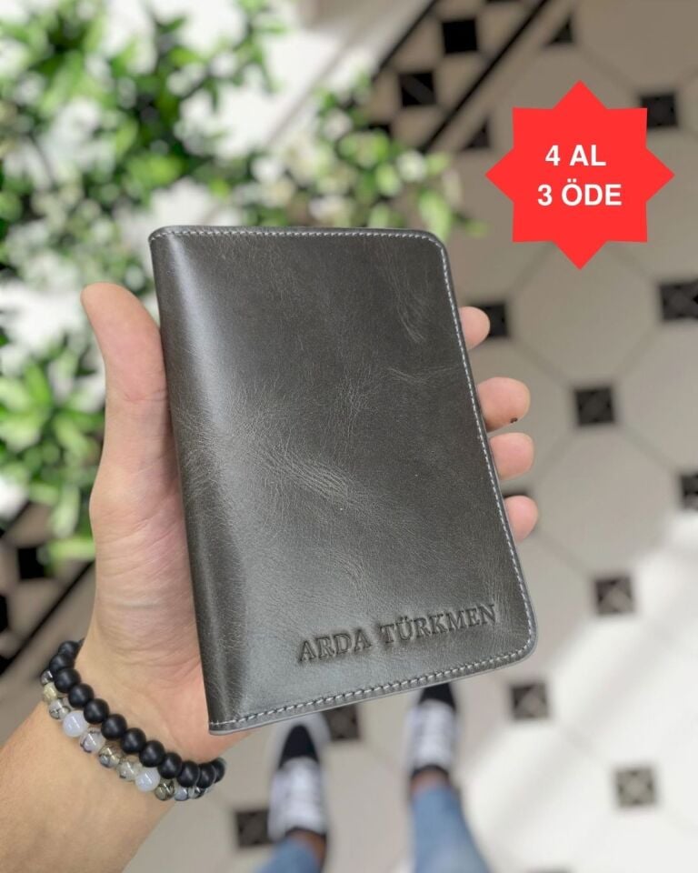 VİSSO 911 HAKİKİ ORJİNAL DERİ ÇANTA KREDİ KART VE KİMLİK HAZNELİ PASAPORTLUK - DERİ PASAPORT KILIFI GRİ RENK KAMPANYALI