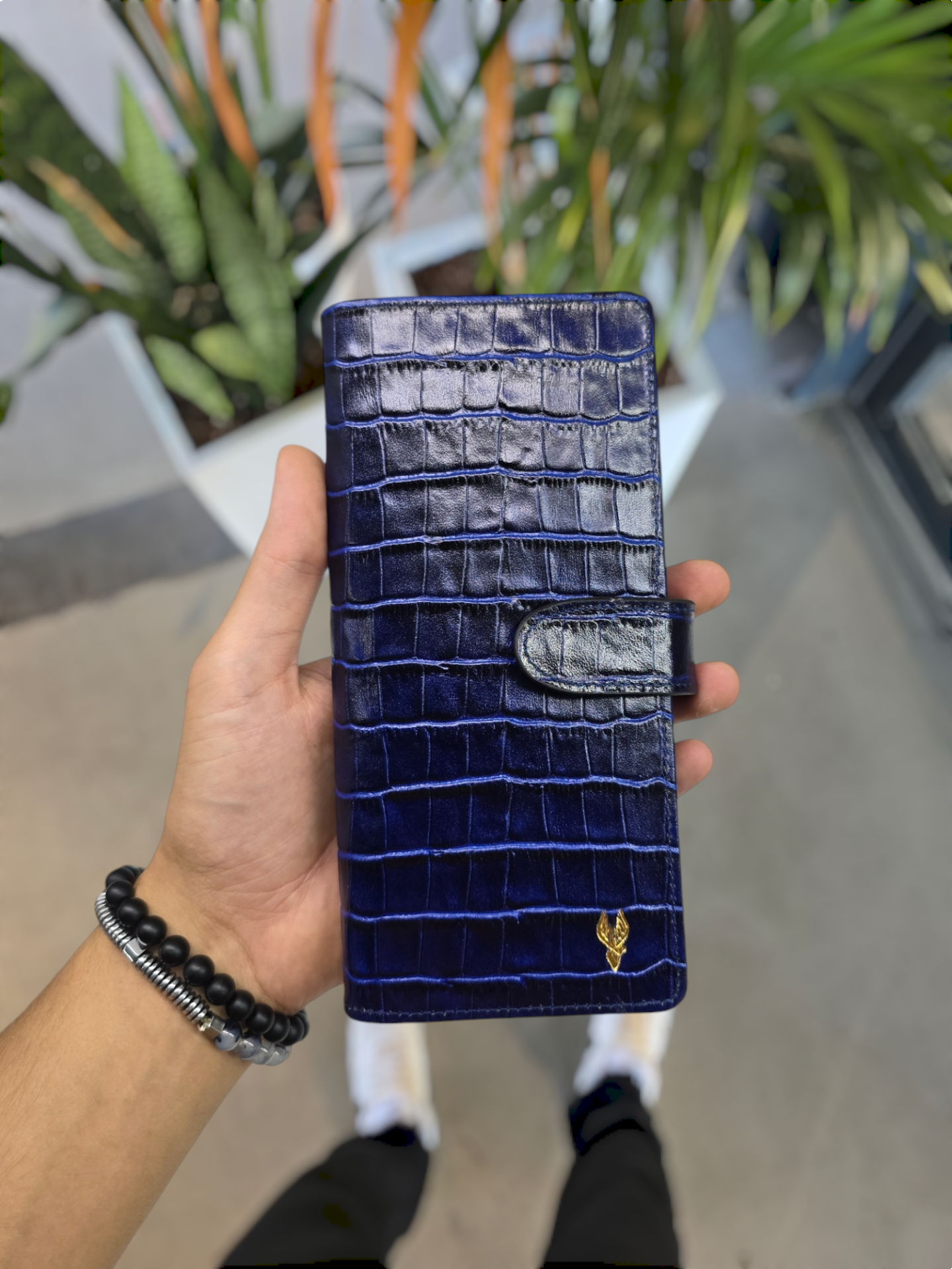 VİSSO 701 HAKİKİ ORİNAL DERİ ÇANTA  ÇOK KARTLIK KAPASİTELİ TELEFON BÖLMELİ ÇITÇITLI KADIN VE ERKEK CÜZDAN EL ÇANTASI MODEL Lacivert Croco