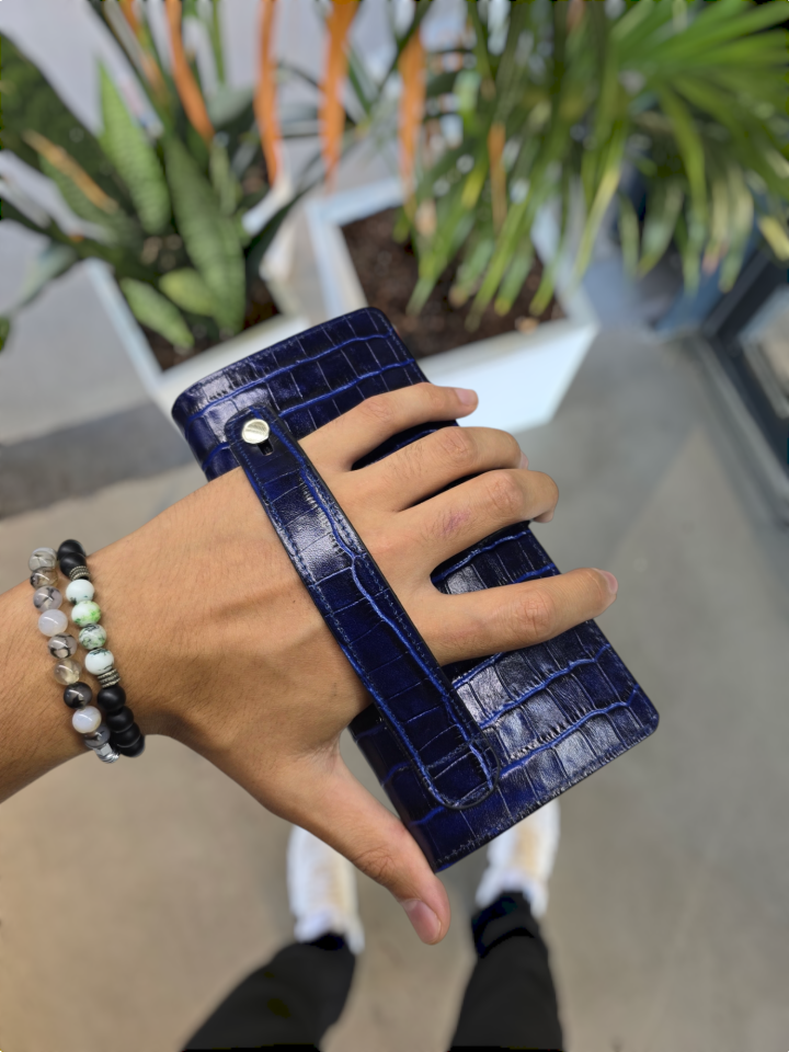 VİSSO 701 HAKİKİ ORİNAL DERİ ÇANTA  ÇOK KARTLIK KAPASİTELİ TELEFON BÖLMELİ ÇITÇITLI KADIN VE ERKEK CÜZDAN EL ÇANTASI MODEL Lacivert Croco