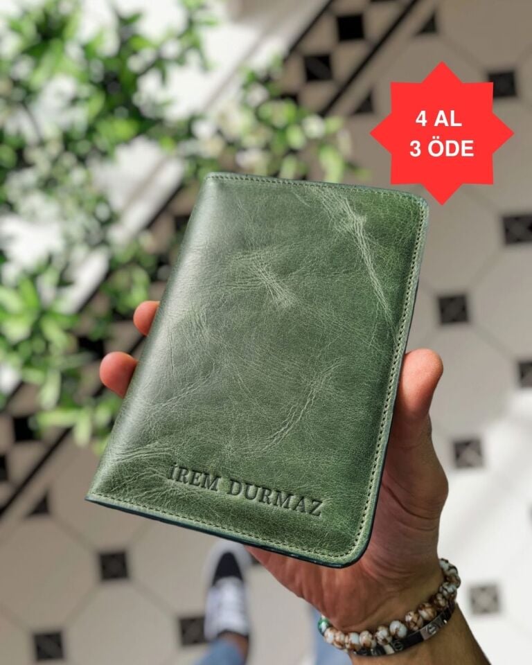 VİSSO 911 HAKİKİ ORJİNAL DERİ ÇANTA KREDİ KART VE KİMLİK HAZNELİ PASAPORTLUK - DERİ PASAPORT KILIFI YEŞİL MATRİX RENK KAMPANYALI