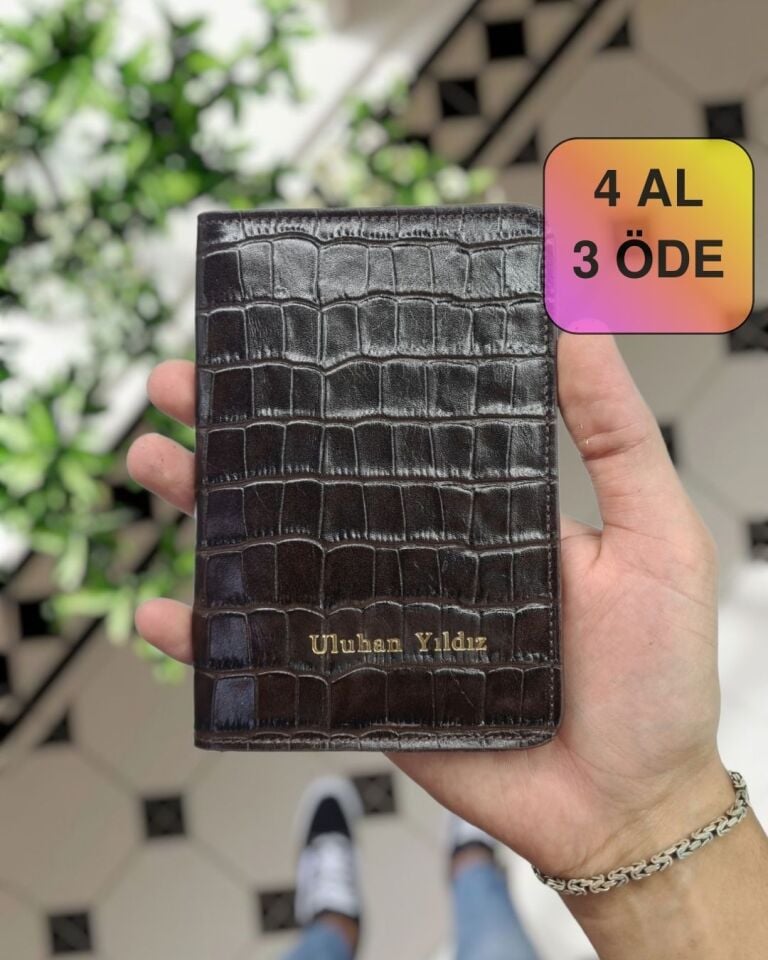 VİSSO 911 HAKİKİ ORJİNAL DERİ ÇANTA  KREDİ KART VE KİMLİK HAZNELİ PASAPORTLUK - DERİ PASAPORT KILIFI KAHVE CROCO KAMPANYALI