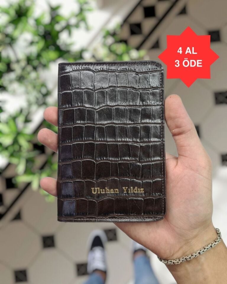 VİSSO 911 HAKİKİ ORJİNAL DERİ ÇANTA  KREDİ KART VE KİMLİK HAZNELİ PASAPORTLUK - DERİ PASAPORT KILIFI KAHVE CROCO KAMPANYALI