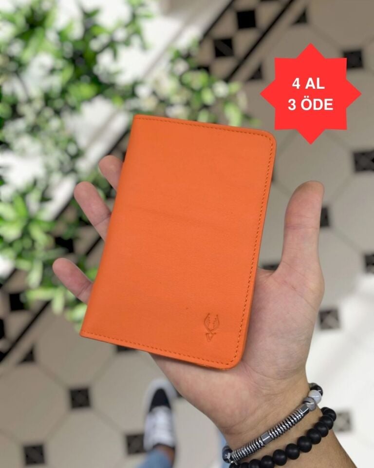VİSSO 911 HAKİKİ ORJİNAL DERİ ÇANTA KREDİ KART VE KİMLİK HAZNELİ PASAPORTLUK - DERİ PASAPORT KILIFI  Turuncu NAPA