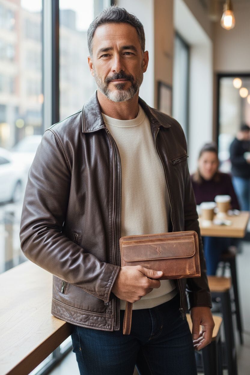 VİSSO 453 Hakiki Deri Fermuarlı El Çantası FINDIK MATRİX