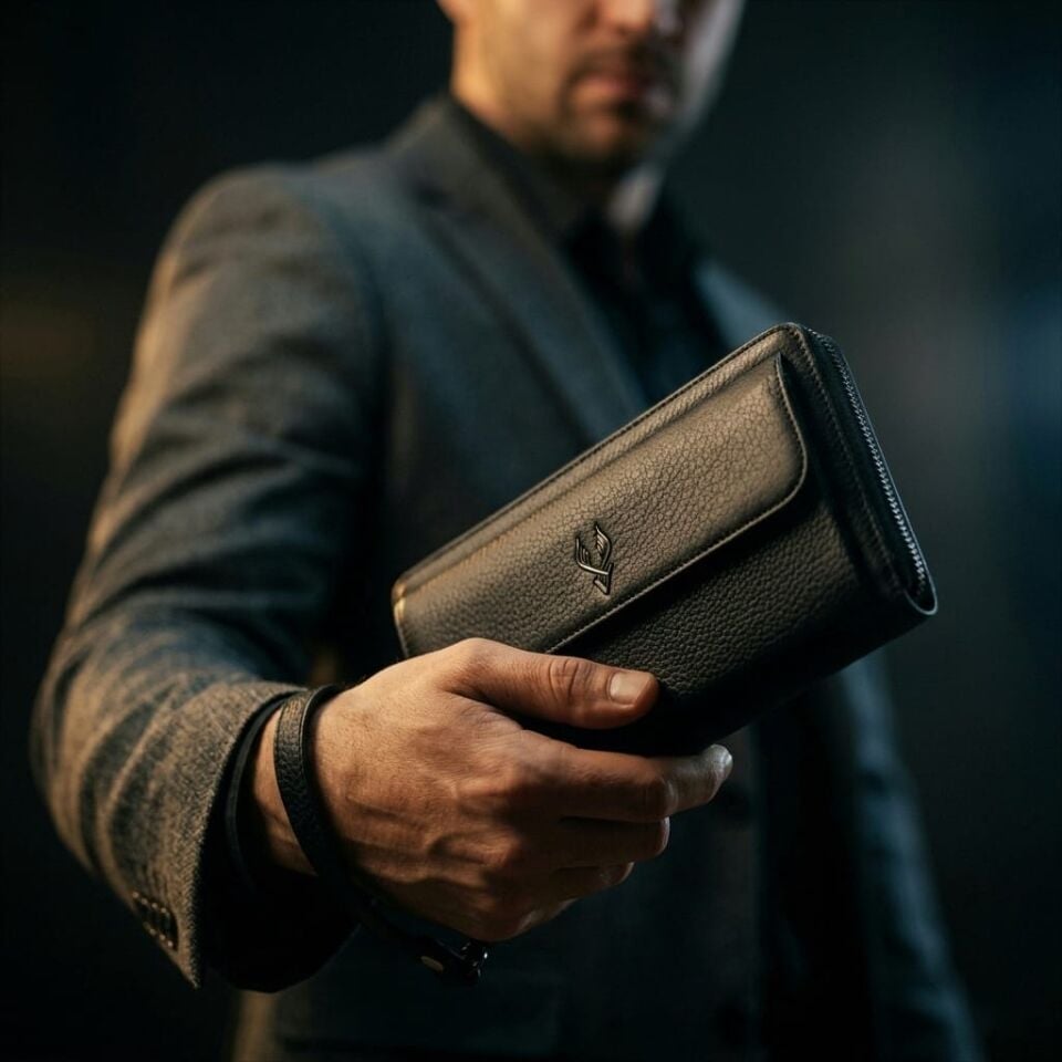 VİSSO 453 Hakiki Deri Fermuarlı El Çantası SİYAH GUTTY