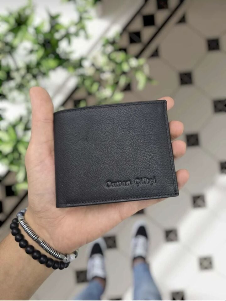 VİSSO 262 HAKİKİ DERİ ÇANTA  İSME ÖZEL ÇİFT KİMLİK BÖLMELİ SİYAH RENK DERİ ERKEK CÜZDAN