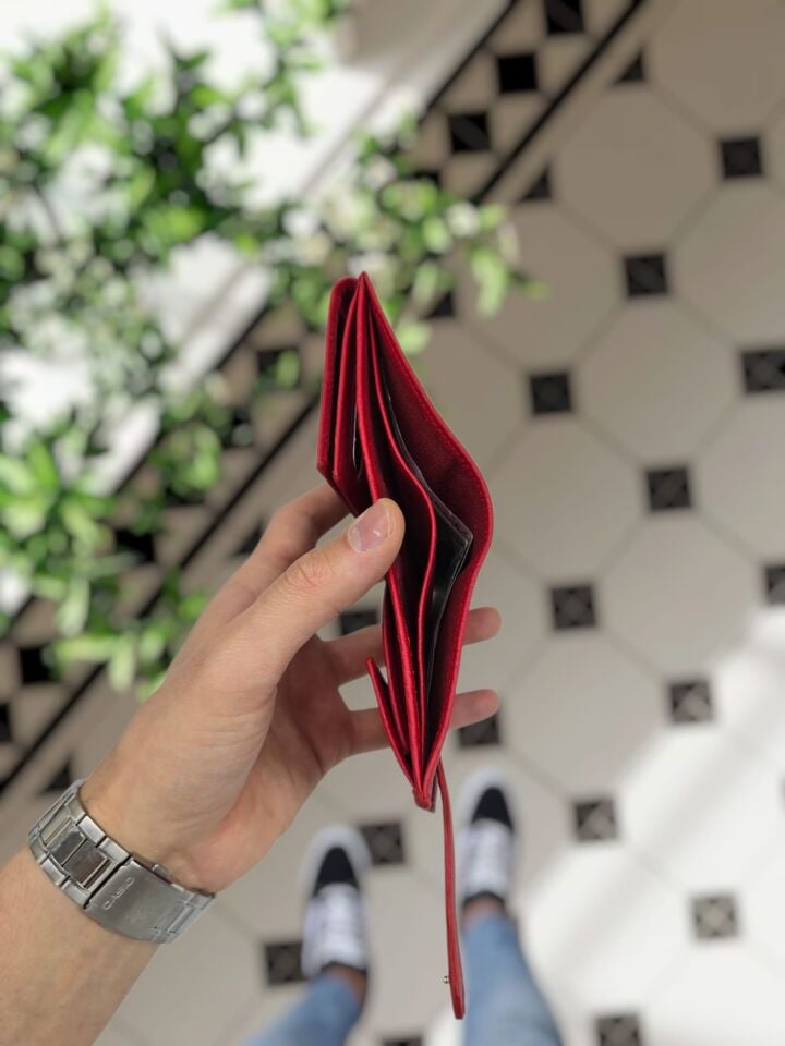 VİSSO 112 Kırmızı Renk Dıştan Çıtçıtlı Bozuk Para Cepli Unisex İsme Kişiye Özel Hakiki Deri Cüzdan Günlük Ve Özel Gün Hediye