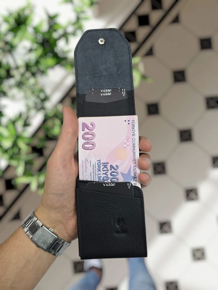 Visso 571 Hakiki Deri Efsane Trend Model Çok Para Konan Cüzdan Unisex Kartlık Çıtçıtlı En Çok Tercih Edilen Model SİYAH RENK