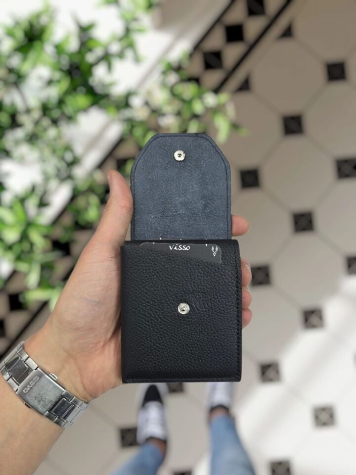 Visso 571 Hakiki Deri Efsane Trend Model Çok Para Konan Cüzdan Unisex Kartlık Çıtçıtlı En Çok Tercih Edilen Model SİYAH RENK