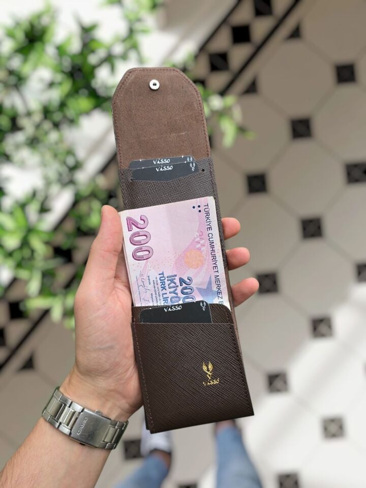 Visso 571 Hakiki Deri Efsane Trend Model Çok Para Konan Cüzdan Unisex Kartlık Çıtçıtlı En Çok Tercih Edilen Model KAHVERENGİ PRD