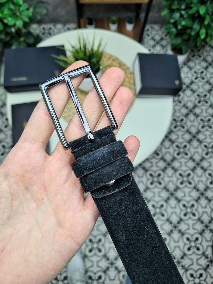 VİSSO Syah Nubuk Hakiki Deri Deri 3,5 cm Kemer