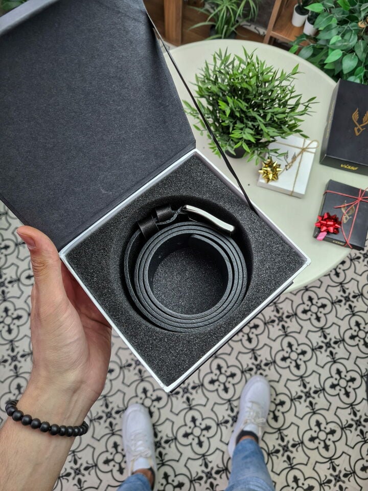 VİSSO Syah Nubuk Hakiki Deri Deri 3,5 cm Kemer