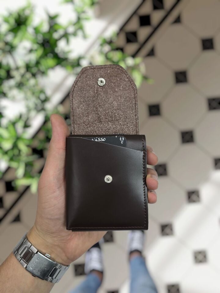 Visso 571 Hakiki Deri Efsane Trend Model Çok Para Konan Cüzdan Unisex Kartlık Çıtçıtlı En Çok Tercih Edilen Model KAHVERENGİ DÜZ