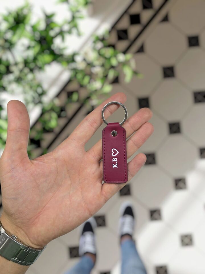 Visso 1020 Hakiki Deri Anahtarlık - Kişiye Özel Deri Anahtarlık Çanta Vişne Renk