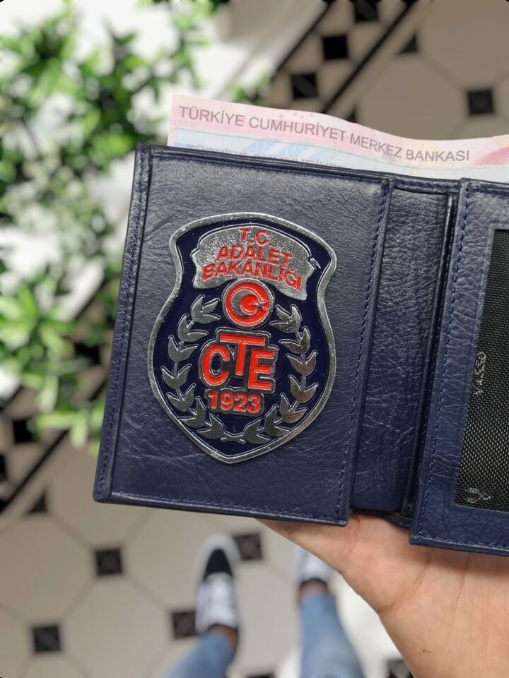 VİSSO 1131 HAKİKİ ORJİNAL DERİ ÇANTA  3 ADET KİMLİK KART GÖZLÜ FERMUARLI KADIN ERKEK CÜZDAN   Adalet bakanlığı CEZA TETFİK EVİ Metal Rozetli LACİVERT