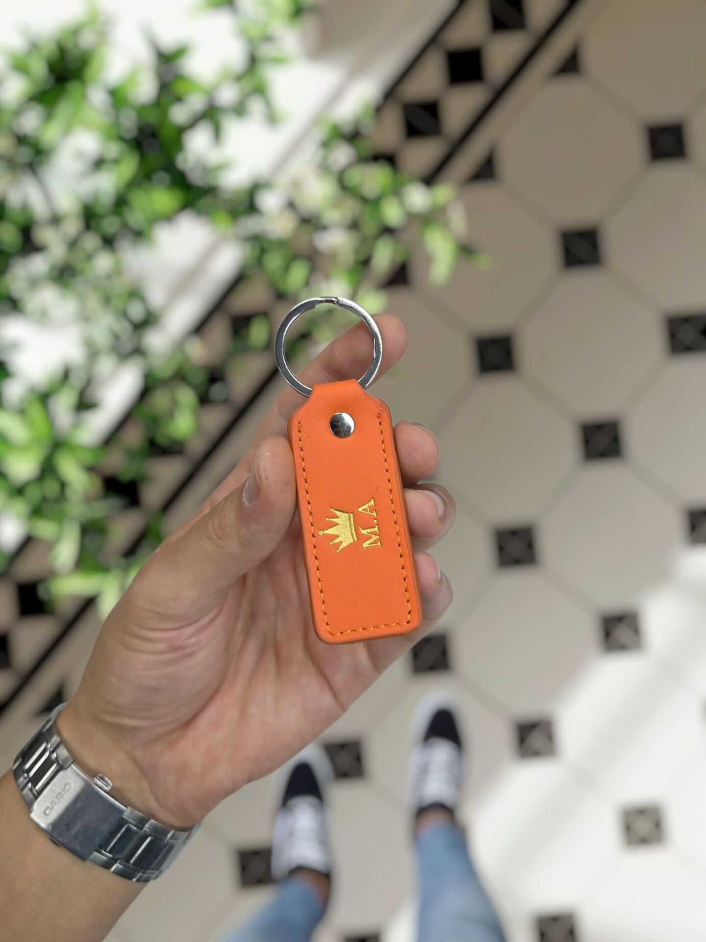 Visso 1020 Hakiki Deri Anahtarlık - Visso Turuncu Renk Hakiki Deri Anahtarlık TAÇ LOGO