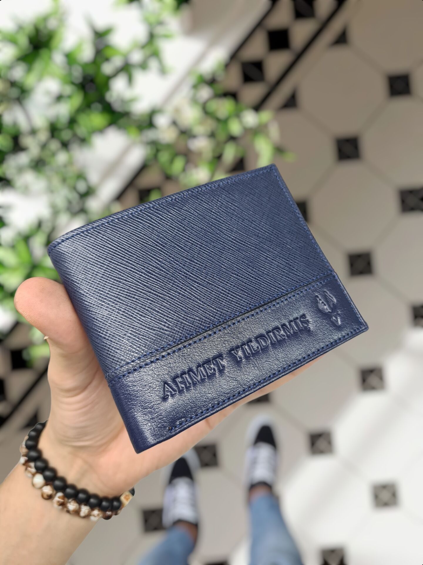 VİSSO 1272 HAKİKİ DERİ ÇANTA İSME ÖZEL  HEDİYELİK CÜZDAN Lacivert Prada