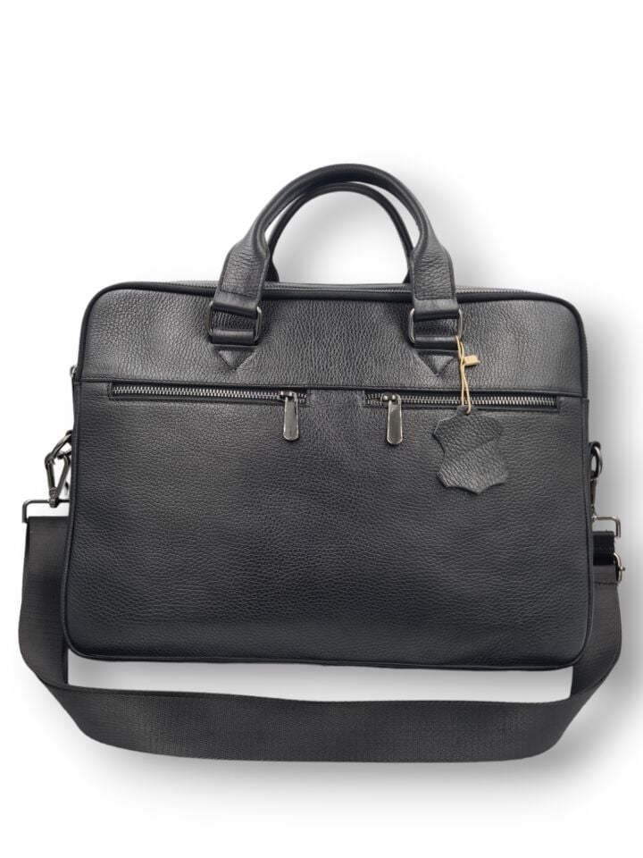 VİSSO 1071 Hakiki Deri Askılı Omuzda Ve Elde Taşınabilen Evrak & Notebook Laptop Çantası Siyah Deri