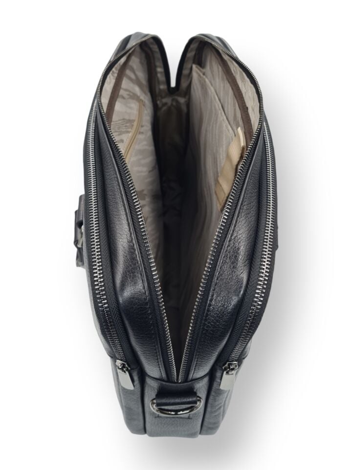 VİSSO 1071 Hakiki Deri Askılı Omuzda Ve Elde Taşınabilen Evrak & Notebook Laptop Çantası Siyah Deri