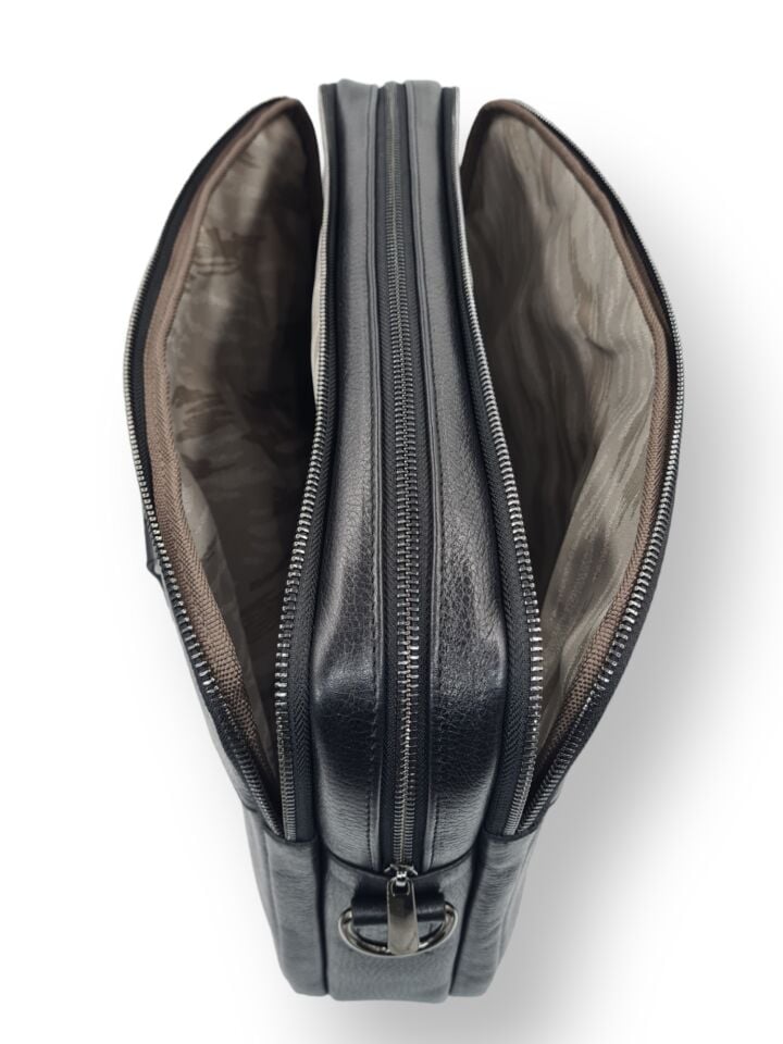 VİSSO 1071 Hakiki Deri Askılı Omuzda Ve Elde Taşınabilen Evrak & Notebook Laptop Çantası Siyah Deri