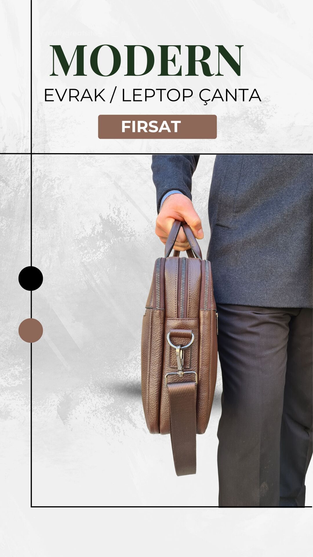 VİSSO 1071 Hakiki Deri Askılı Omuzda Ve Elde Taşınabilen Evrak & Notebook Laptop Çantası Kahverengi Deri