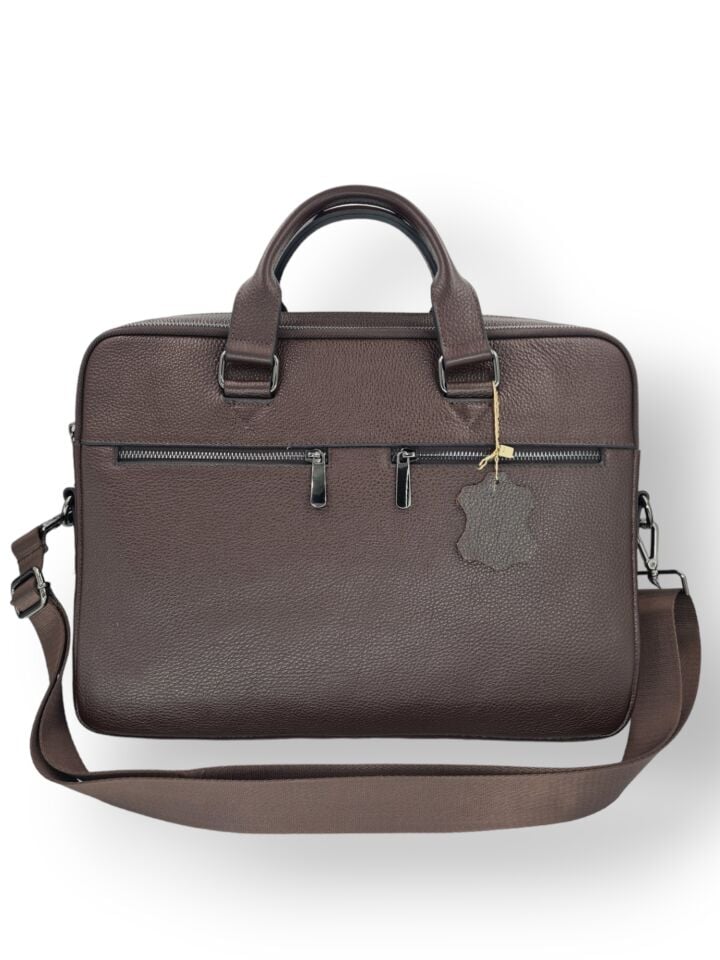 VİSSO 1071 Hakiki Deri Askılı Omuzda Ve Elde Taşınabilen Evrak & Notebook Laptop Çantası Kahverengi Deri