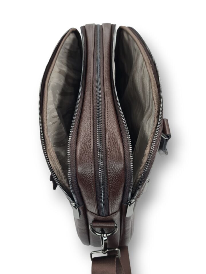 VİSSO 1071 Hakiki Deri Askılı Omuzda Ve Elde Taşınabilen Evrak & Notebook Laptop Çantası Kahverengi Deri